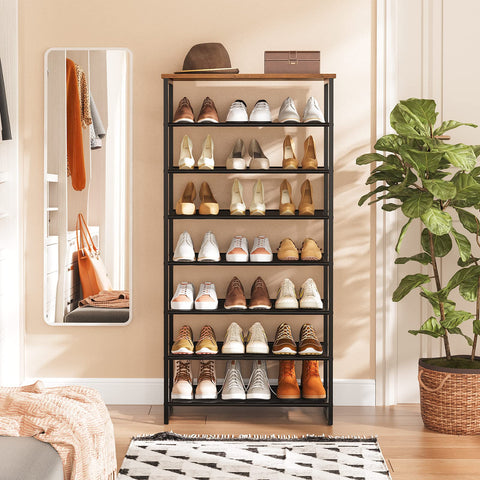 HOOBRO 8-Tier Shoe Rack, Tall Shoe Shelf, Shoe Organizer Rack for 21-28 Pairs of Shoes, Detachable Metal Mesh, Narrow Stand for Hallway, Living Room