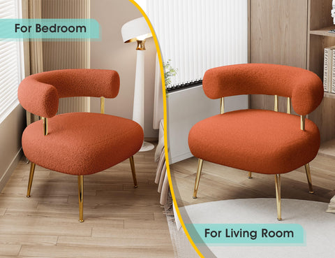 SEYNAR Mid Century Sherpa Boucle Accent Chair, Round Upholstered Barrel Arm Chair for Small Spaces, Fluffy Side Corner Sofa Armchair for Living Room