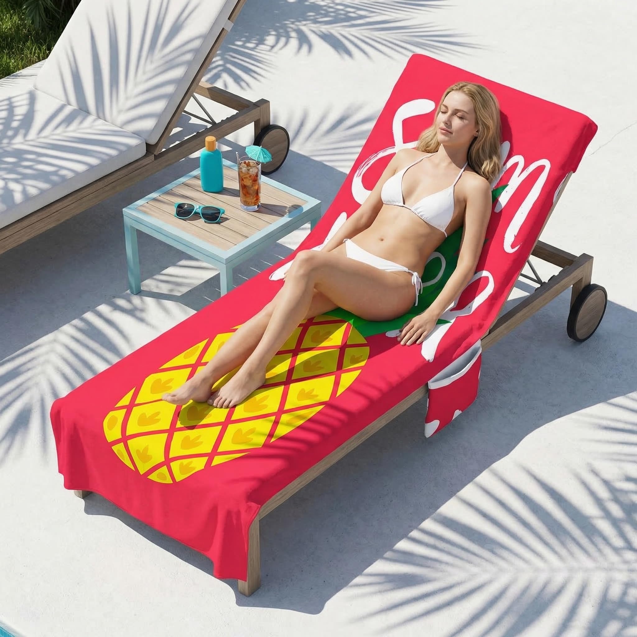 aotuo0608 Sunbed Towels with Pockets, 210x75cm Fast-Drying Lightweight Microfiber Beach Towel for Sun Lounger, Lounge Chair