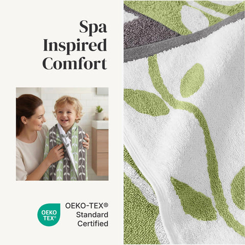 Pacific Coast Textiles 6 Pc Yarn Dyed Towel Organic Vines Ash Grey, 6-Piece