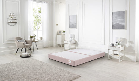 Bed Centre Platform Divan Bed Covered in Luxury Plush, Linen and Tweed Fabric (Pebble Tweed, Single 90 x 190cm)