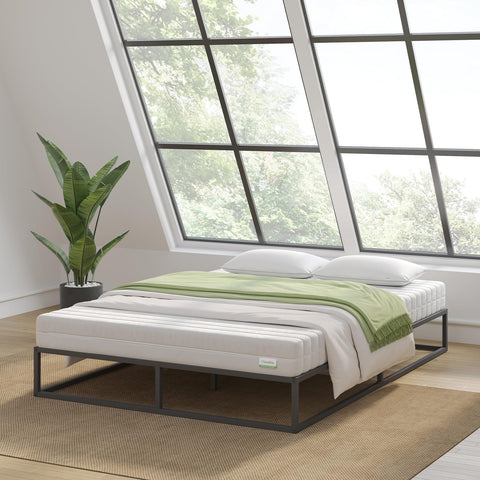 Novilla 25cm Metal Single Bed Frame, Platform Bed Frame, Engineered Wood Slat Support, Mattress Foundation, Easy Assembly, 90x190cm, Black