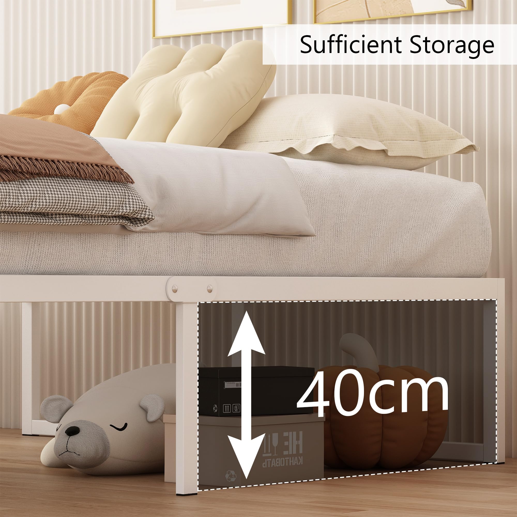 Yicensen Single Bed Frame 90x190 cm, Easy Assembly, Noise Free, White