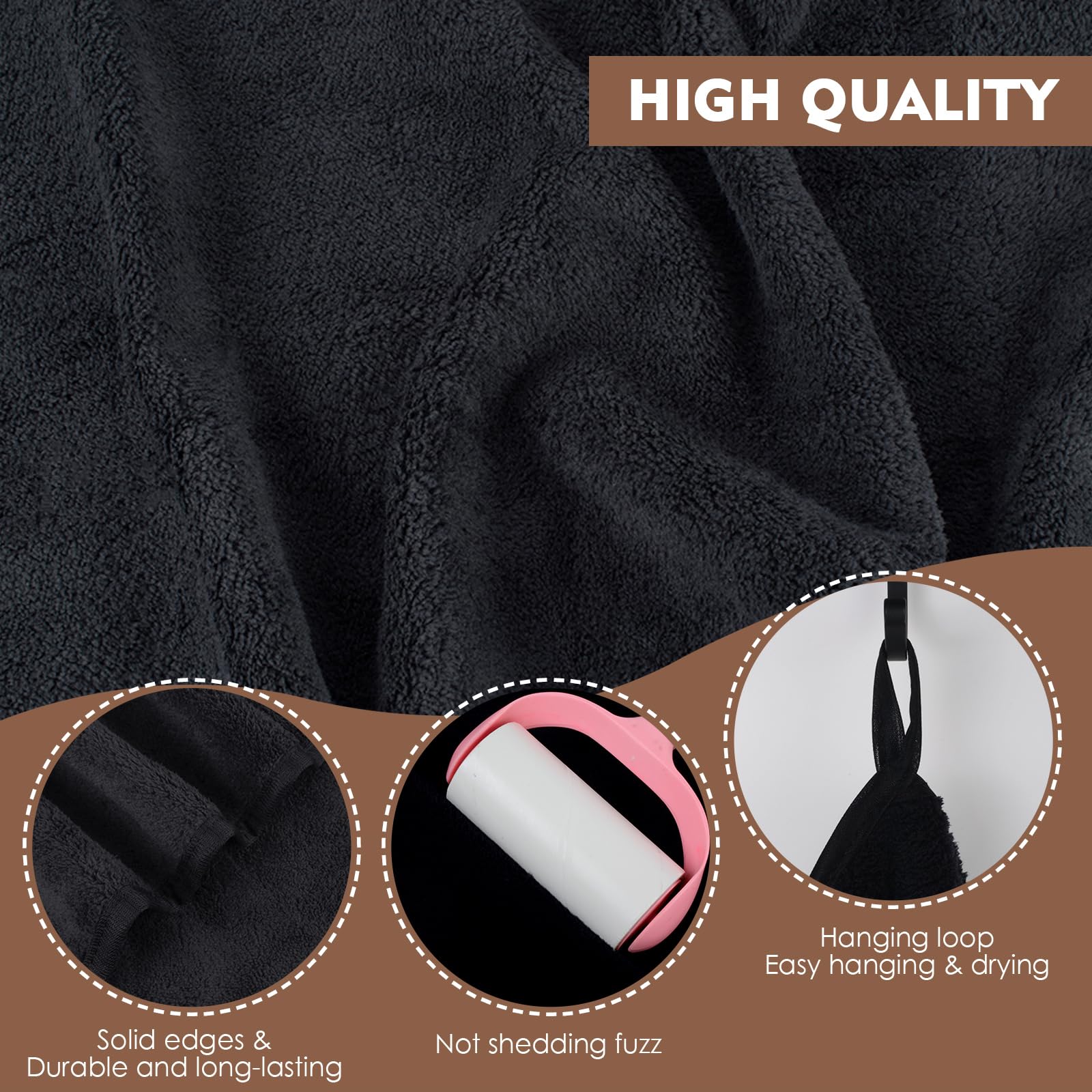 VIVOTE Microfibre Hand Towels Small Hand Towels for Kitchen Bathroom Black
