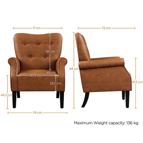 Yaheetech PU Leather Tub Chair with High Back for Living Room Retro Brown
