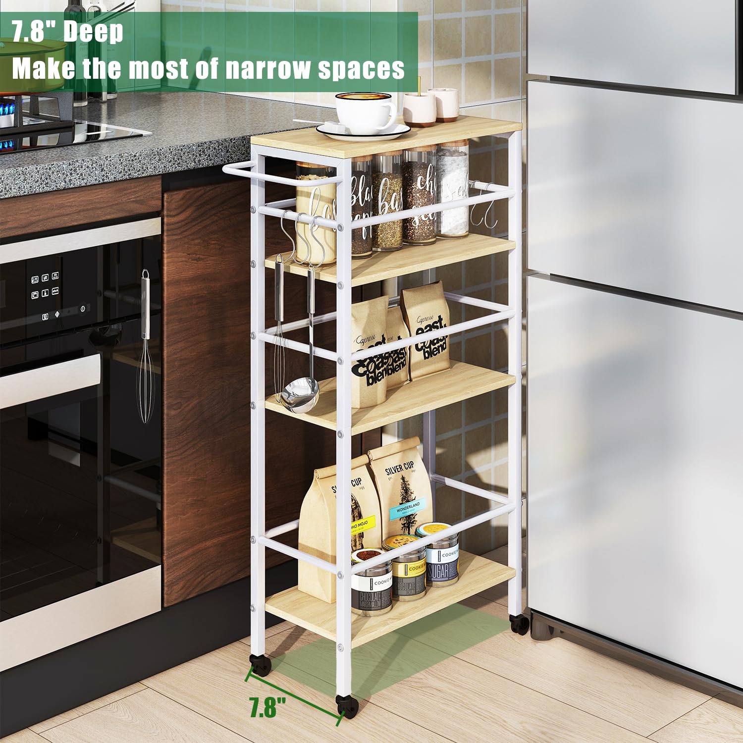 IBUYKE Slim Rolling Storage Cart, Kitchen Cart Utility Shelving UTMJ065R
