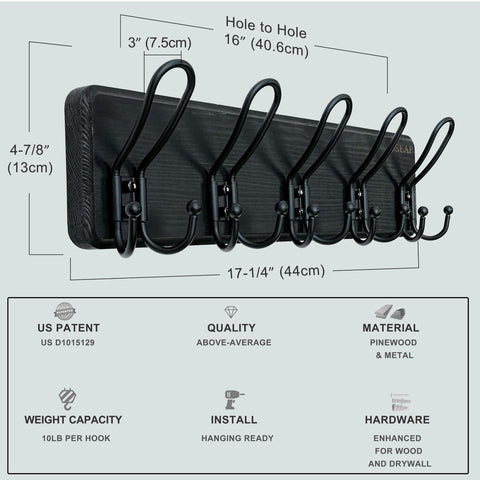 Dseap Coat Rack Wall Mounted - Heavy Duty Farmhouse Rustic Wall Coat Hanger with 5 Wire Hooks for Clothes Hat Jacket Towel, RusticWire, J1-5A, Black