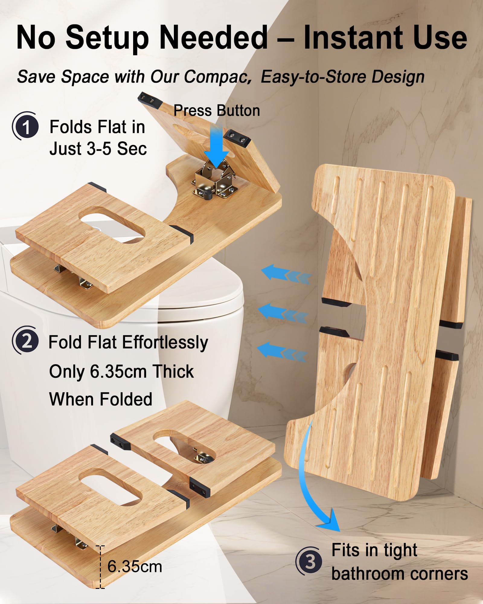 YOSE Wood Toilet Stool Squat Adult, Foldable Squatting Potty for Bathroom, Dual Anti-Slip Potty Step Stool for Pooping