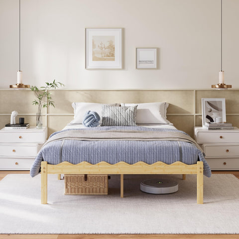 Hunlostten Wooden Double Bed Frame - Modern Style Bamboo Wood Bed Frame with Headboard and Footboard Underbed Storage Slats Support Easy to Install