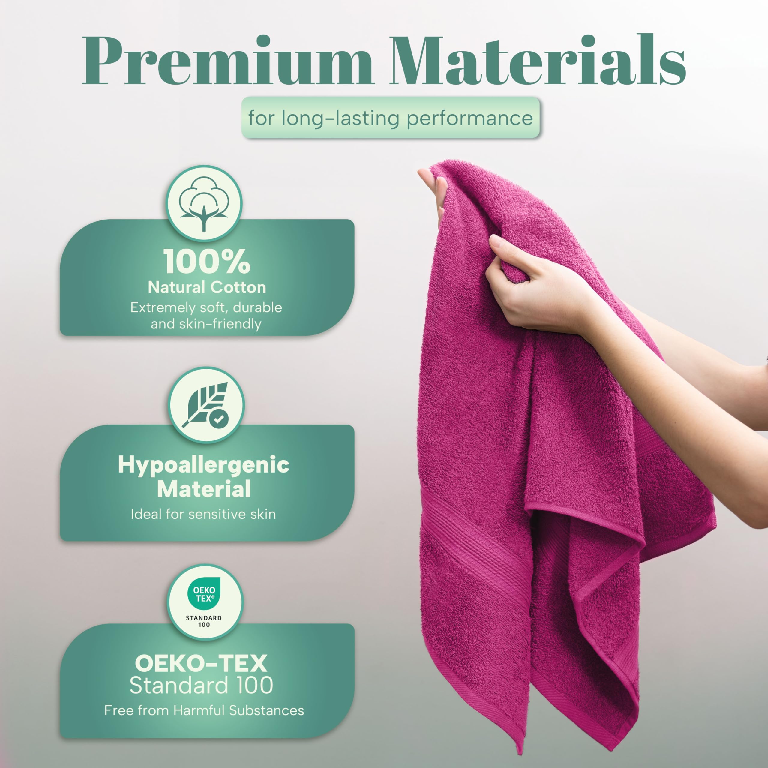 NatureMark 8 Hand Towels Set - 100% Cotton - Soft and Absorbent Bathroom Towels, Durable and Comfortable, Size 50 x 100 cm, Pink