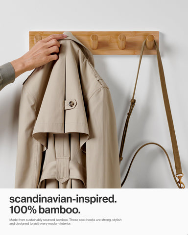 LARHN Wooden Wall-Mounted Coat Rack - 5 Coat Hooks, 42cm