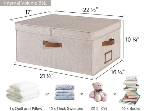 StorageWorks Extra Large Storage Boxes with Lids, 55L Decorative Storage Boxes with Lids, Fabric Boxes with Handles