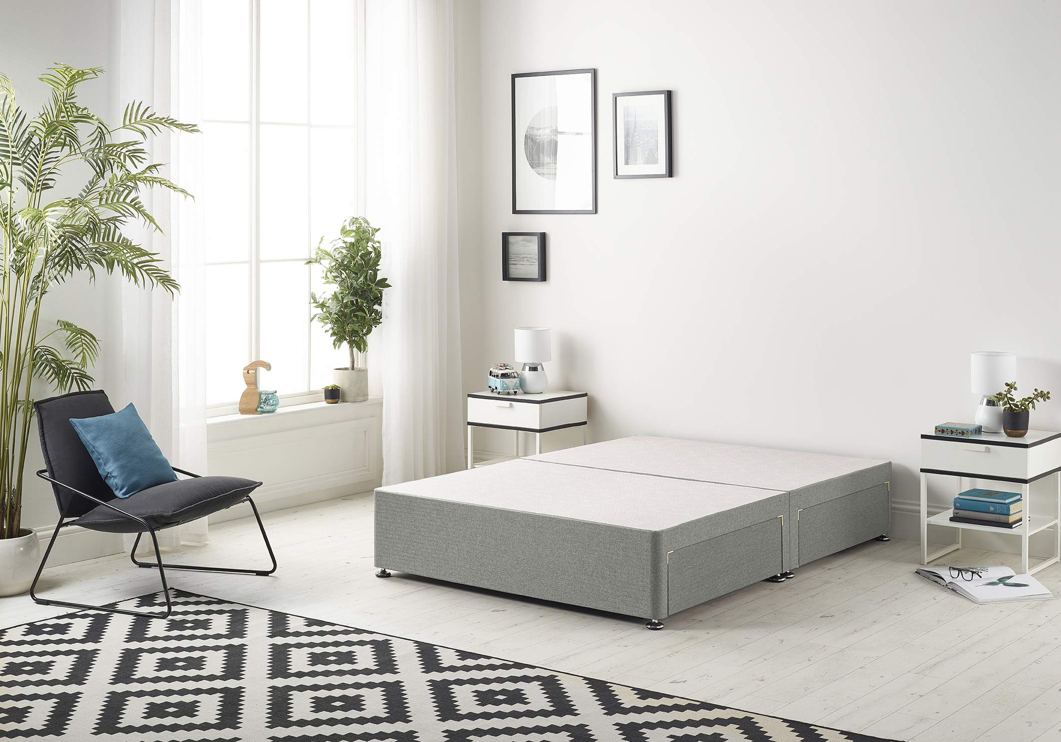Bed Centre Flexby Divan Base Only with No Drawers and No Headboard - Available in 3ft,4ft,5ft and 6ft- Fabric (6FT Super King, Tweed Grey Fabric)