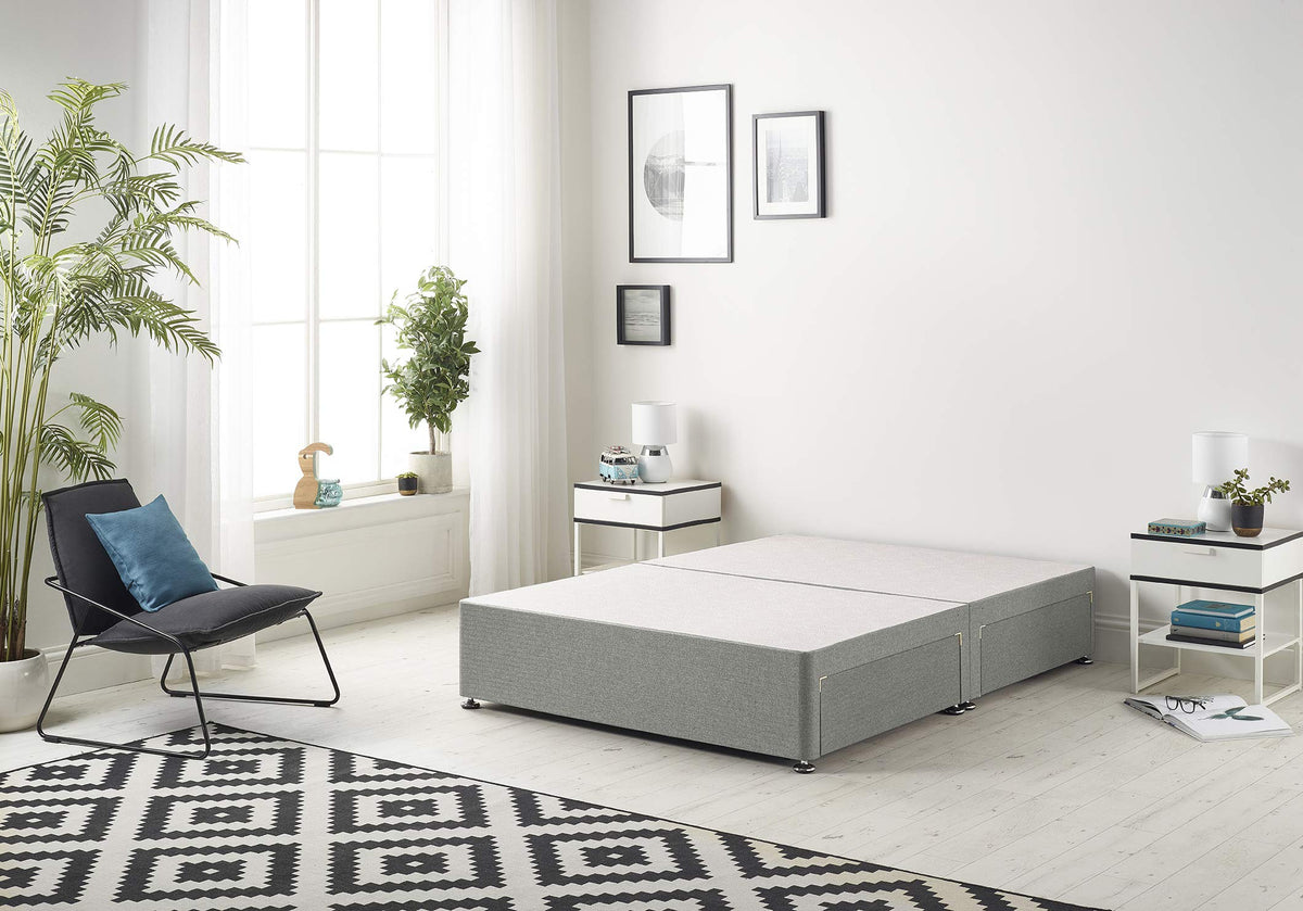 Bed Centre Flexby Divan Base Only with No Drawers and No Headboard - Available in 3ft,4ft,5ft and 6ft- Fabric (6FT Super King, Tweed Grey Fabric)