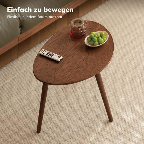 YESWOOD Solid Wood Side Table, Oak Coffee Tables, Oval Side Table with Natural Wooden Legs, Pebble Shape for Living Room and Balcony