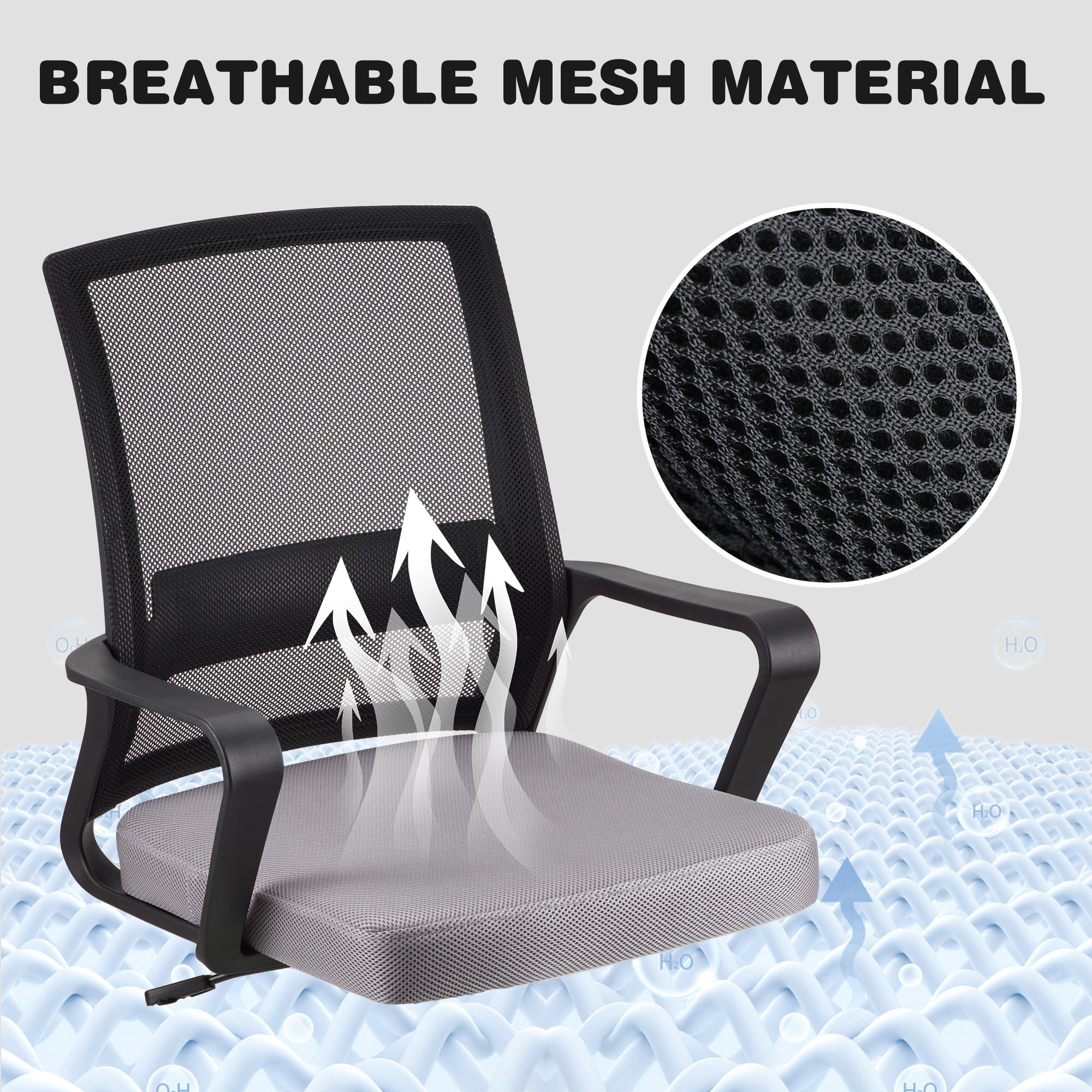 T-THREE.Adjustable office chair, ergonomic mesh swivel seat, with lumbar support, height adjustment, 360° rotation, and tilt function