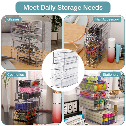 Noverlife Clear Containers for Hair Organizing - Plastic Hair Accessory Box with 5 Drawers