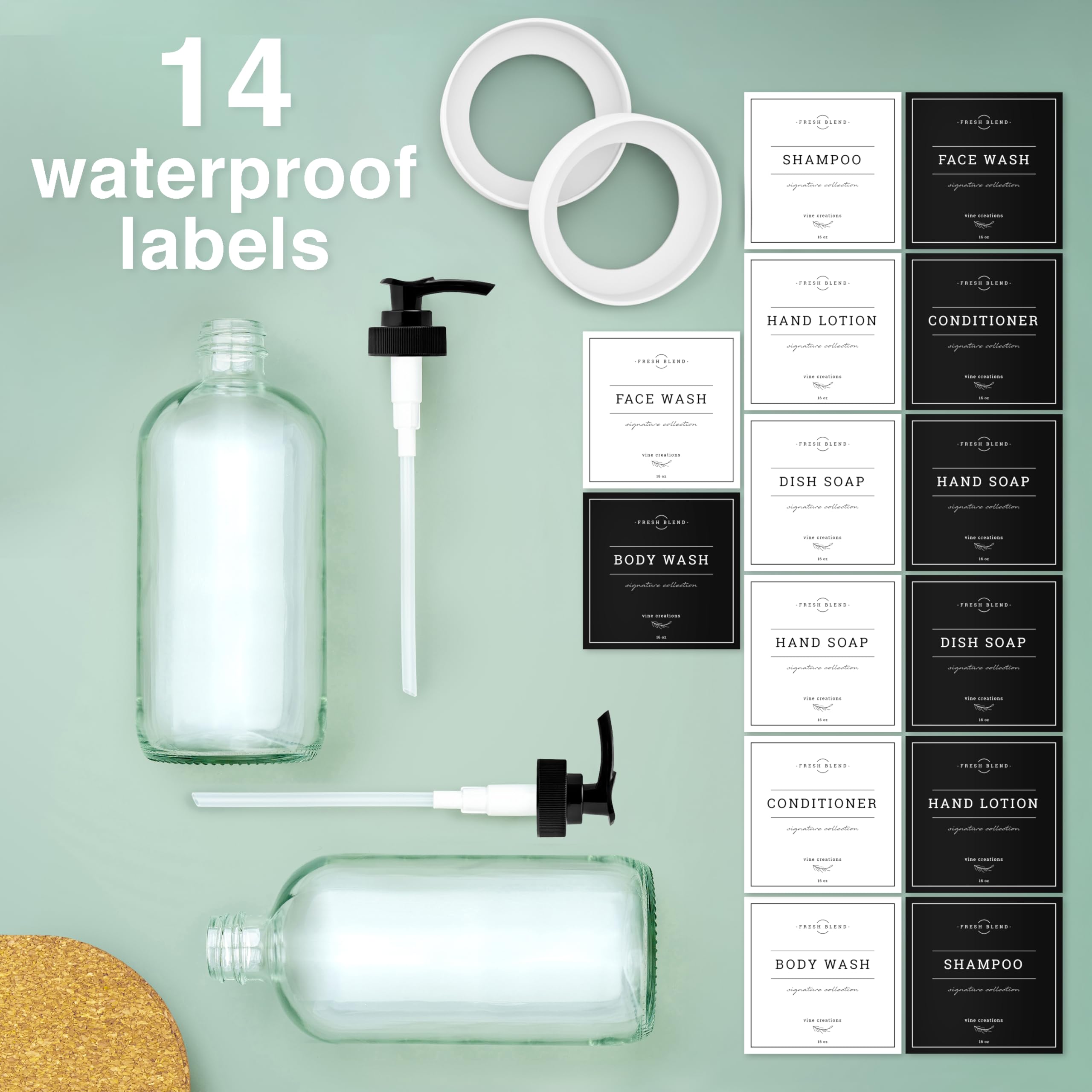 Vine Creations Clear Glass Soap Dispenser, 2 Pack Kitchen Soap Dispenser Set with Rustproof Pump