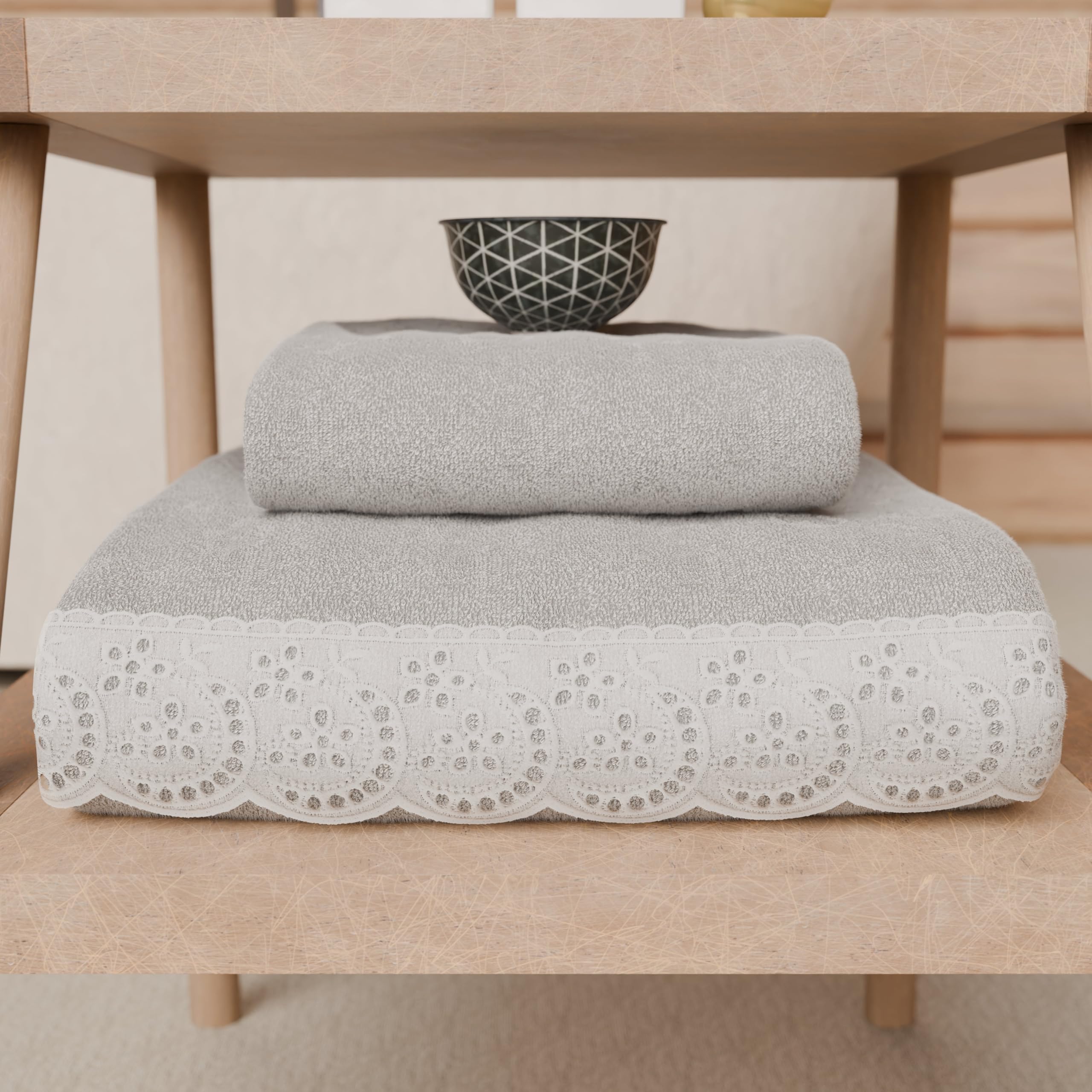 PETTI Artigiani Italiani - 100% Cotton Terry Bath Towels, 1+1 Towel Set, 2 Pieces, 1 Face Towel and 1 Hand Towel, Light Grey