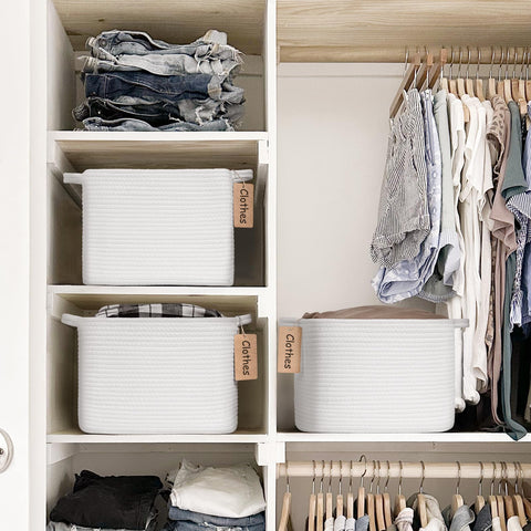 TIMEYARD White Cotton Rope Storage Basket Woven Shelf Basket for Organising