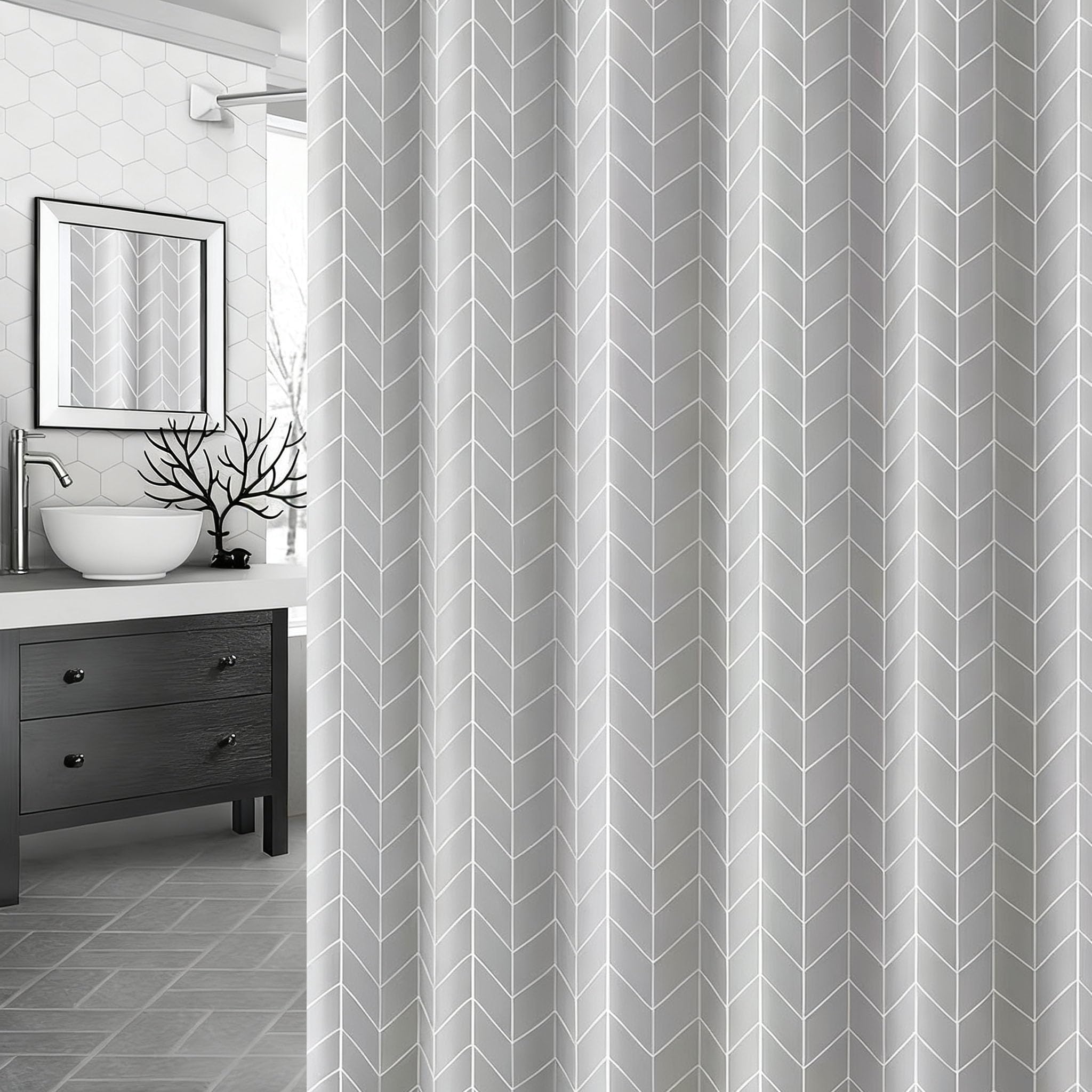 TGYIMENG Shower Curtain for Bathroom - Mould and Mildew Resistant - Grey, 180 x 180 cm (71 x 71 Inch) Water Repellant PEVA Fabric