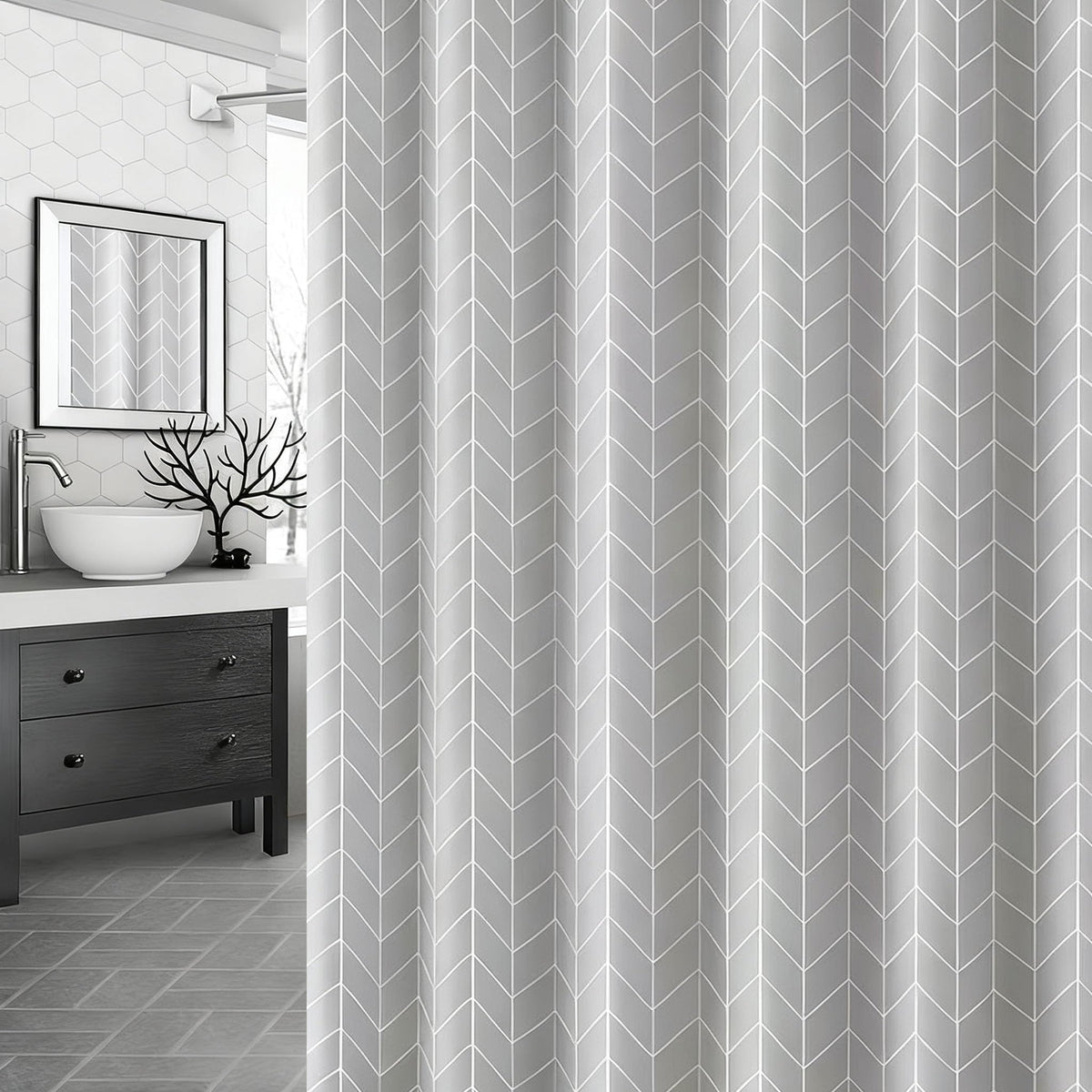TGYIMENG Shower Curtain for Bathroom - Mould and Mildew Resistant - Grey, 180 x 180 cm (71 x 71 Inch) Water Repellant PEVA Fabric