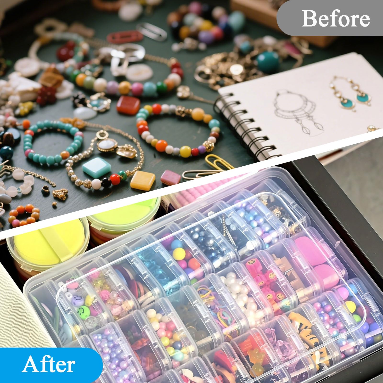 Bead Organiser Storage Box with Lid,ESYFOR 30 Pcs 5.5 x 5.5 x 2cm Bead Storage Box Plastic Transparent Removable Organizer Container for Diamond Art