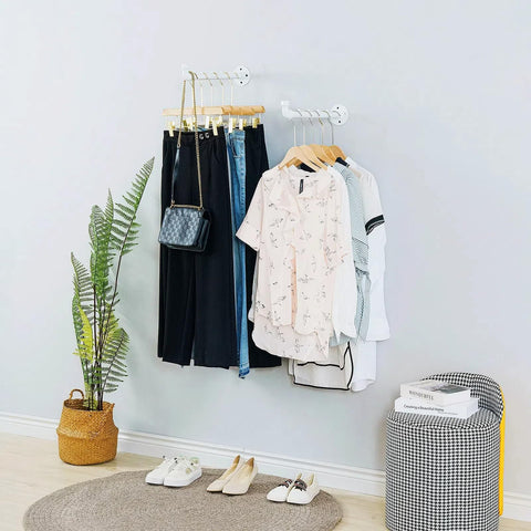 Industrial Wall Pipe Clothing Racks - Heavy Duty Metal Clothes Hanger with Hook, Wall-Mounted Garment Holder Racks,Wall Clothing Bar/Coat Hanging