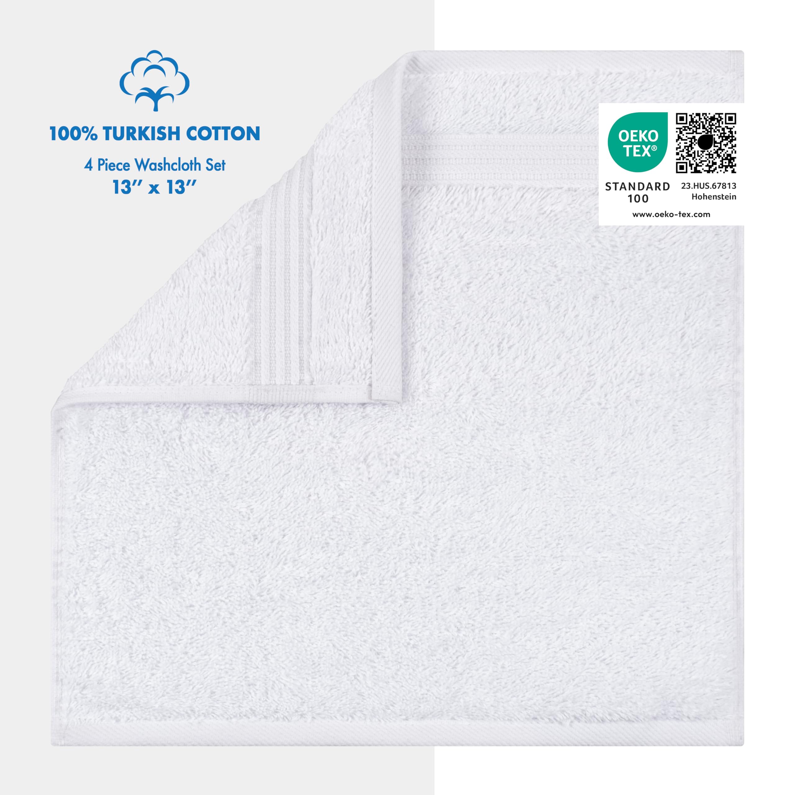 Cotton Paradise 100% Cotton Turkish Washcloths for Bathroom 4 Piece Soft Absorbent Small Hand Face Towels Fluffy Wash Rags for Body, White Wash Cloths