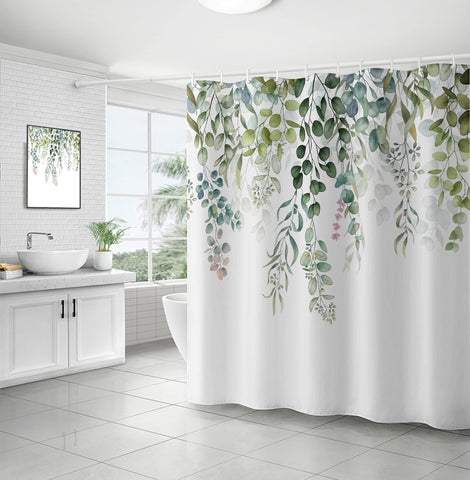 WELTRXE Shower Curtain Mould Proof Mildew Resistant, Bathroom Curtain with 12 Hooks, Waterproof Polyester Fabric Bathtub Curtain, Weighted Hem