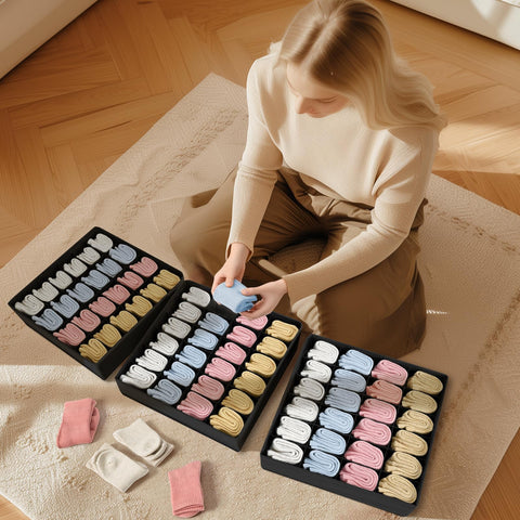 DIMJ Sock Drawer Organiser Dividers - 24 Cell Wardrobe Organiser, Set of 2