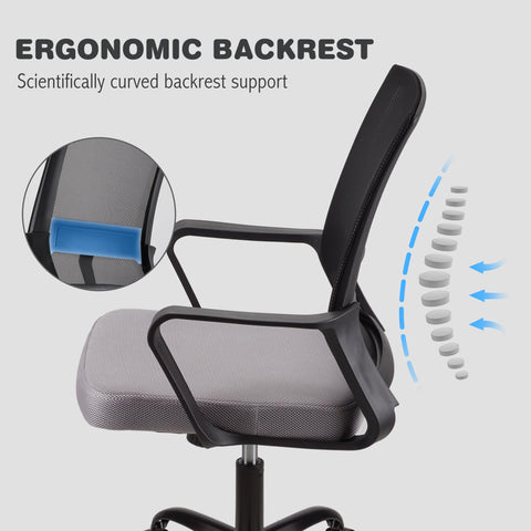 T-THREE.Adjustable office chair, ergonomic mesh swivel seat, with lumbar support, height adjustment, 360° rotation, and tilt function