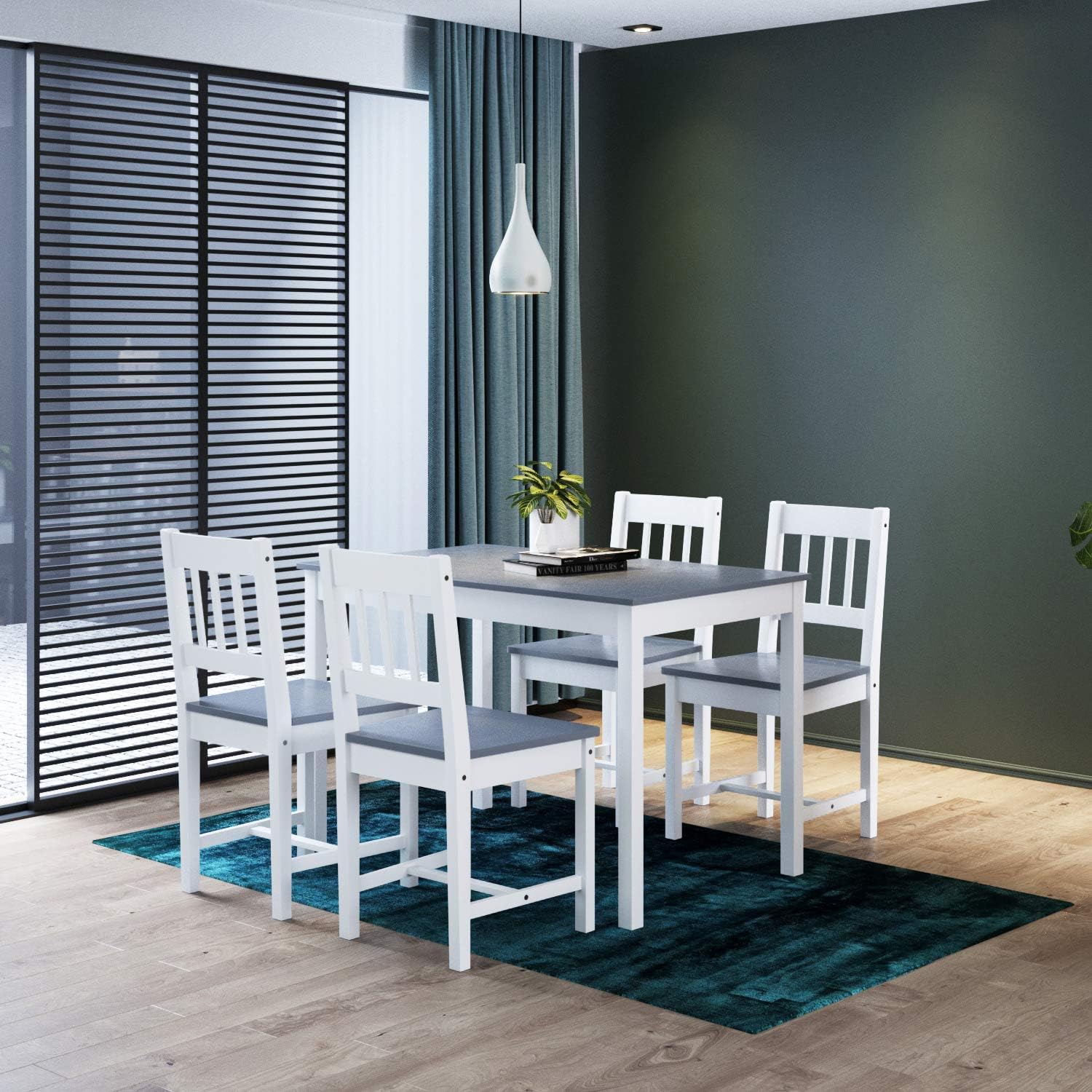 ZANOFIRA Dining Set 4 Seater Kitchen Dining Table Set with Chairs Pine Wood Dinner Set for Dining Room and Living Room Furniture Sets