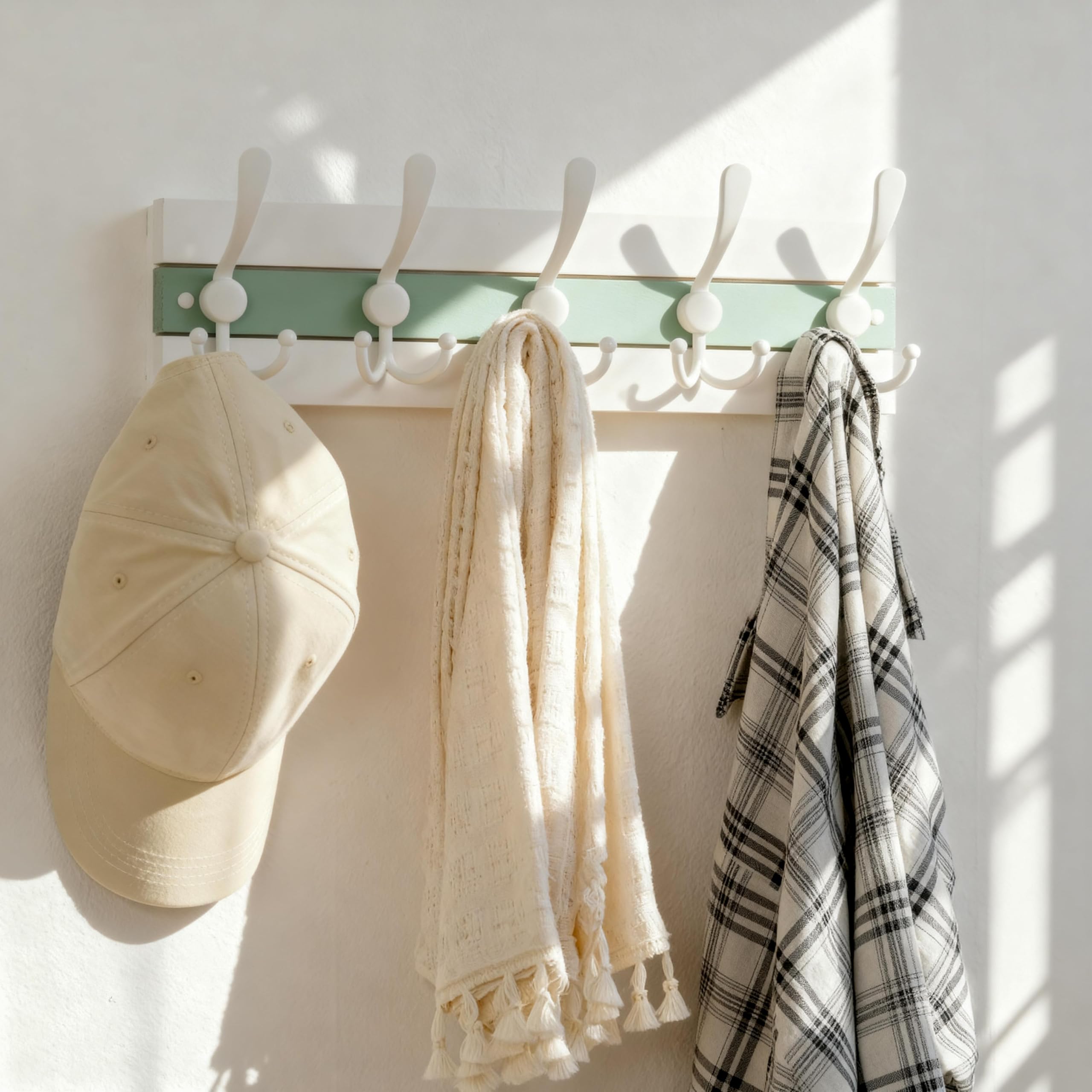 SKOLOO Coastal Wall Mounted Coat Rack - 16-7/8" Beach House Entryway Wooden Coat Hook with 5 Hooks for Hanging Coats, Hats or Towels