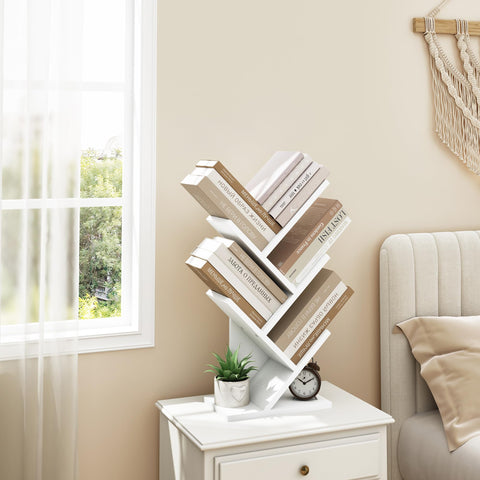 Hoctieon 4 Tier Tree Bookshelf, 4 Shelf Bookcase, Free Standing Tree Bookcase, Display Floor Standing Shelf for Books