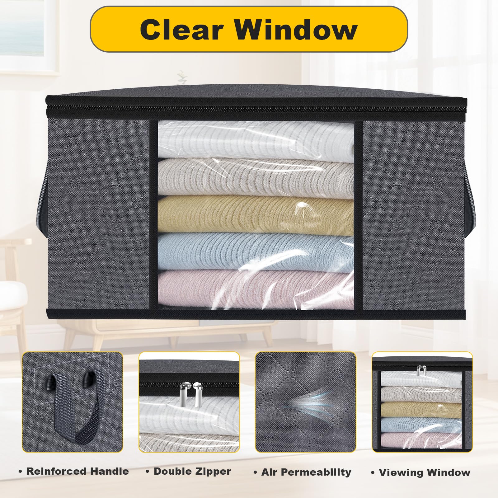 HiBaBy 45L Clothes Storage Bag, Foldable Storage Boxes with Lids Underbed Wardrobe Storage Organiser with Clear Window Moving Bags for Clothing