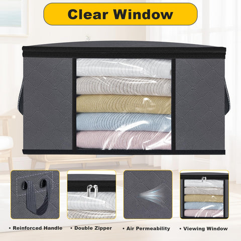 HiBaBy 45L Clothes Storage Bag, Foldable Storage Boxes with Lids Underbed Wardrobe Storage Organiser with Clear Window Moving Bags for Clothing