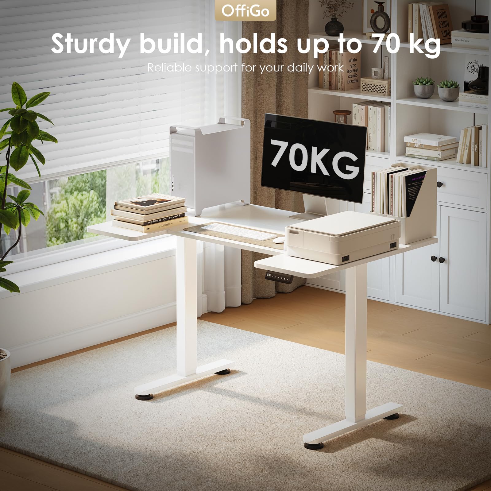 OffiGo Height Adjustable Desk, U Shaped Standing Desk with 3 Memory Presets