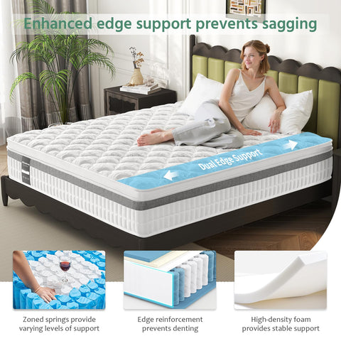 SZsuilong 4ft Small Double Mattress, 11 inch Hybrid Mattresses Pocket Sprung, 7-Zone Orthpaedic Mattress Medium Firm for Pressure Relief