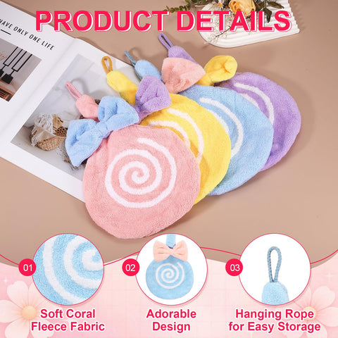 sourcing map Cute Hand Towels, Soft Coral Hanging Hand Towel with Hanging Loop, Lollipop Pattern, Highly Absorbent