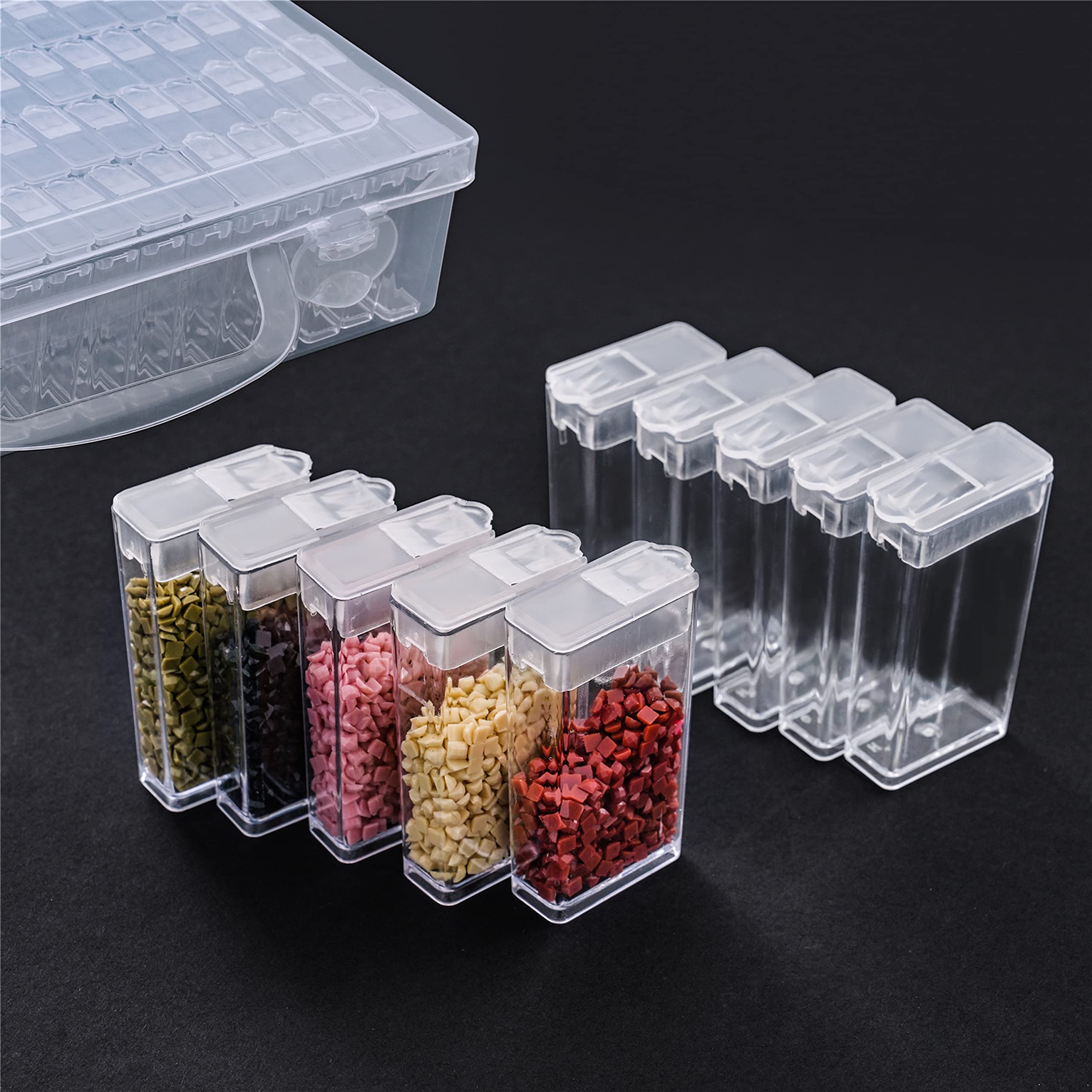 Huacan Diamond Painting Storage Boxes 64 Slots Transparent Diamond Art Kit Accessories with 1 Pcs Sticker Tools
