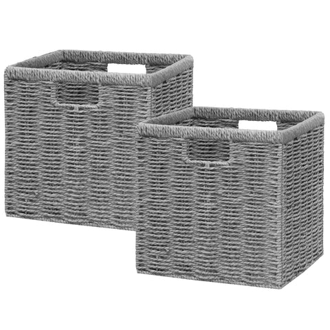 Vagusicc Wicker Storage Basket, Foldable Storage Cubes Organizer Bins, Handwoven Storage Baskets for Shelves Closet Wardrobe Bathroom