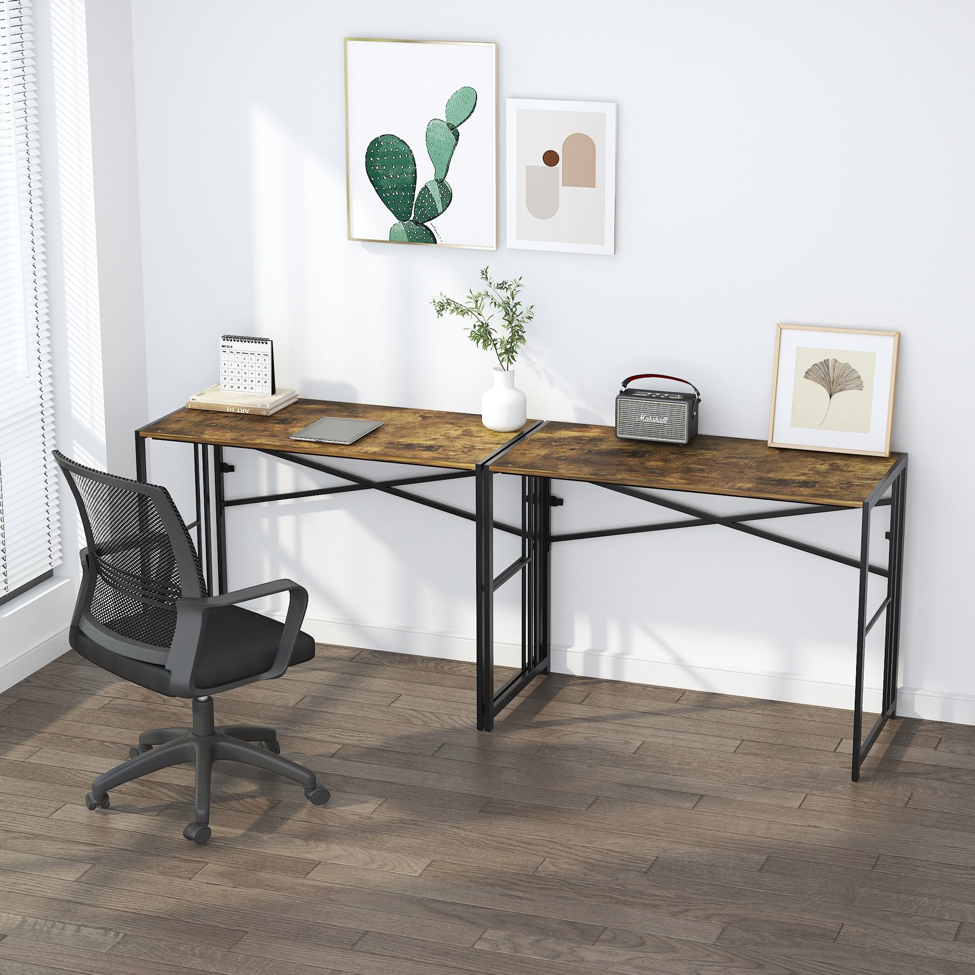 Lutown-Teen 90 cm Small Folding Computer Desk, Rustic Brown