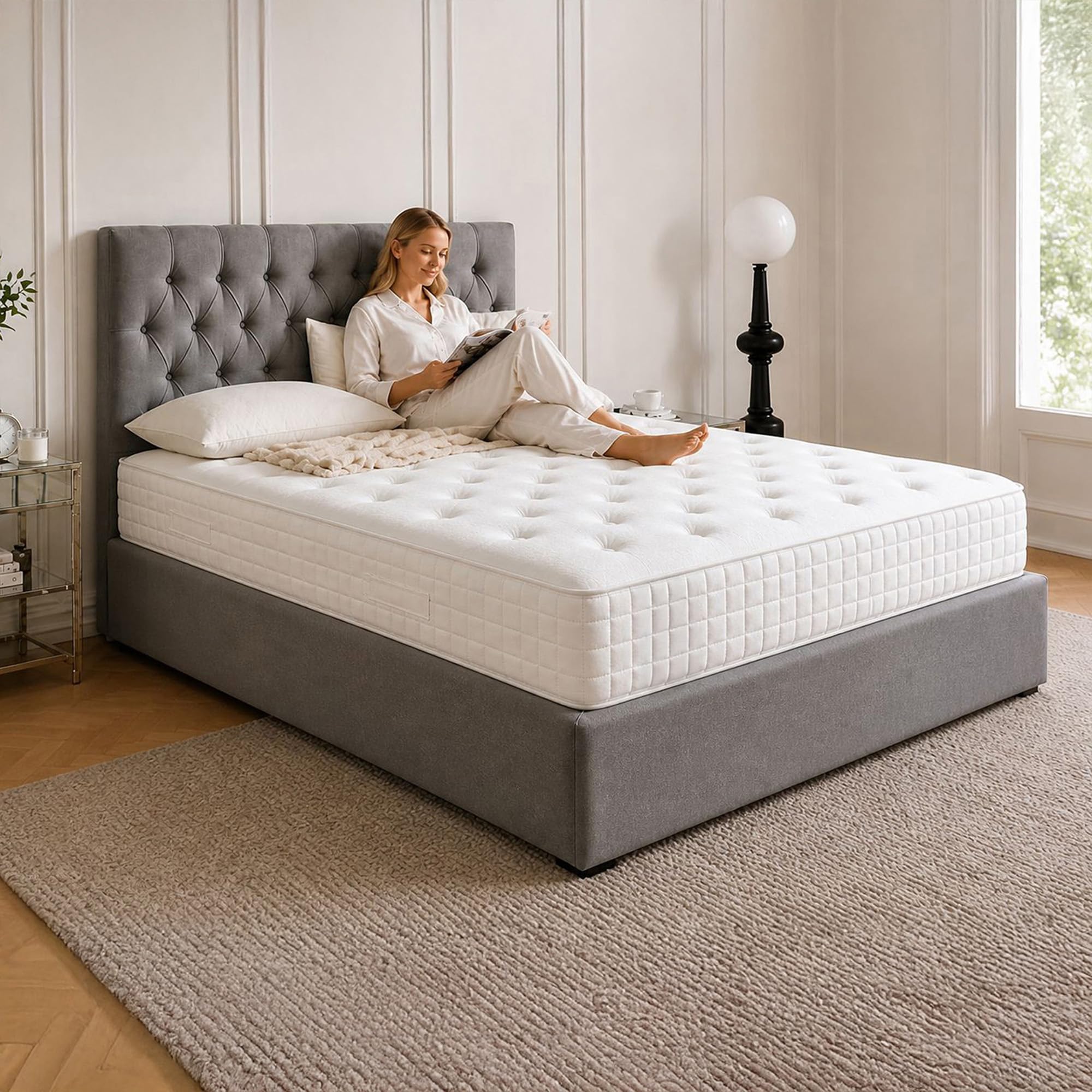 Sana Essentials Double Mattress 4FT6, 7-Zone Pocket Sprung Foam Support for Comfort, Medium Firm Orthopaedic Design, Motion Isolation