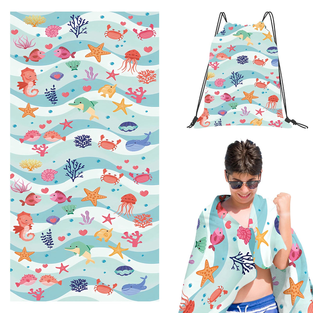 SERTAS Kids Beach Towel,Swim Towel for Girls,Kids Towel 70 X 140cm,Beach Towels for Kids,Lightweight Beach Towel Microfibre,Exquisite Pattern Beach