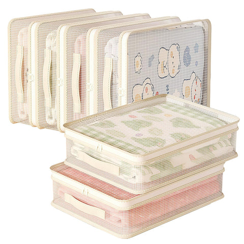 6-Pack PVC Mesh Storage Bags with Handles, Clear Zippered Organizer for Clothes, Sweater, Blanket, Bed Sheets, 30x40x12cm
