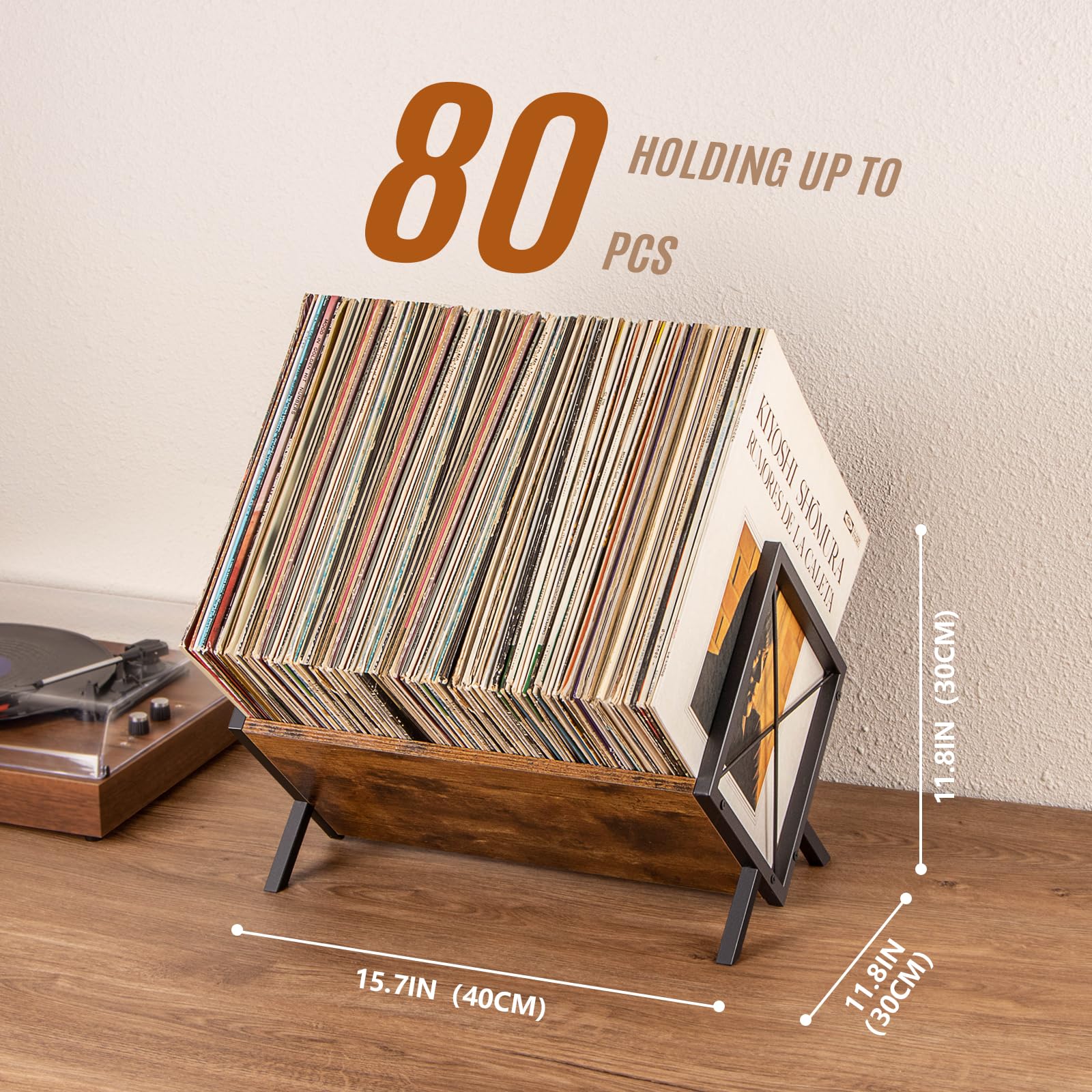 PUERSI Vinyl Record Storage Rack, 1 Tier 80 LP Record Storage Holder