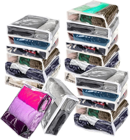 20 Pcs Clear Vinyl Zippered Sweater Storage Bags with Zipper Plastic Organizer,26 x 26 x 6 cm Storage for Clothing Blankets Sheet Linen Bed Cube