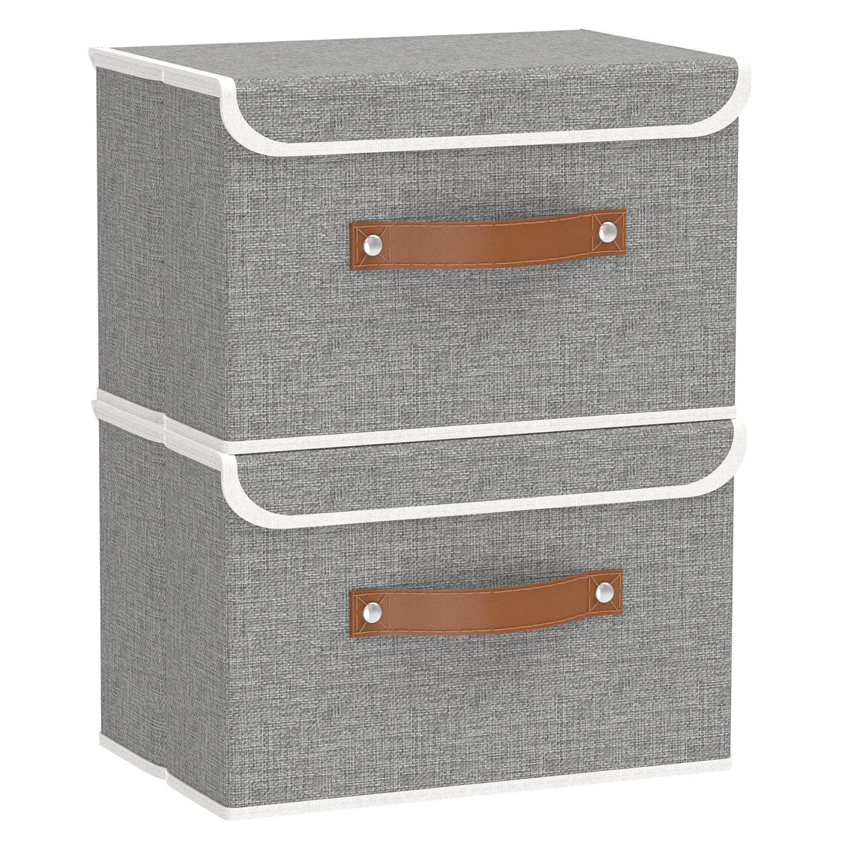 OUTBROS Fabric Storage Boxes with lids, Bins 33x23x20cm (Grey, 2-Pack)