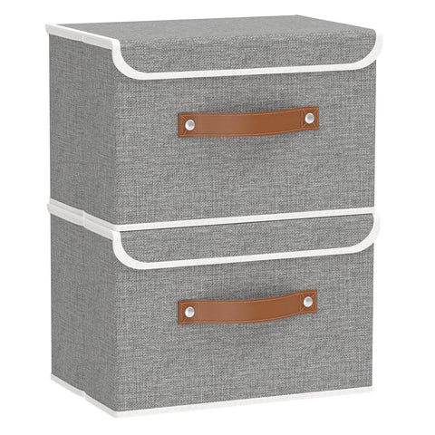 OUTBROS Fabric Storage Boxes with lids, Bins 33x23x20cm (Grey, 2-Pack)